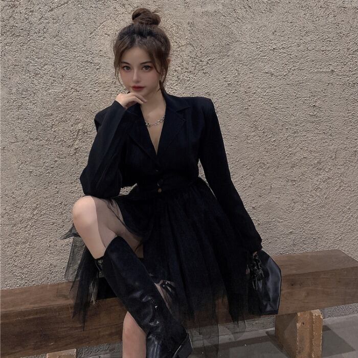 メッシュパッチワークドレス スプリングAラインスカート 春物 ドラファッションホール77537677157