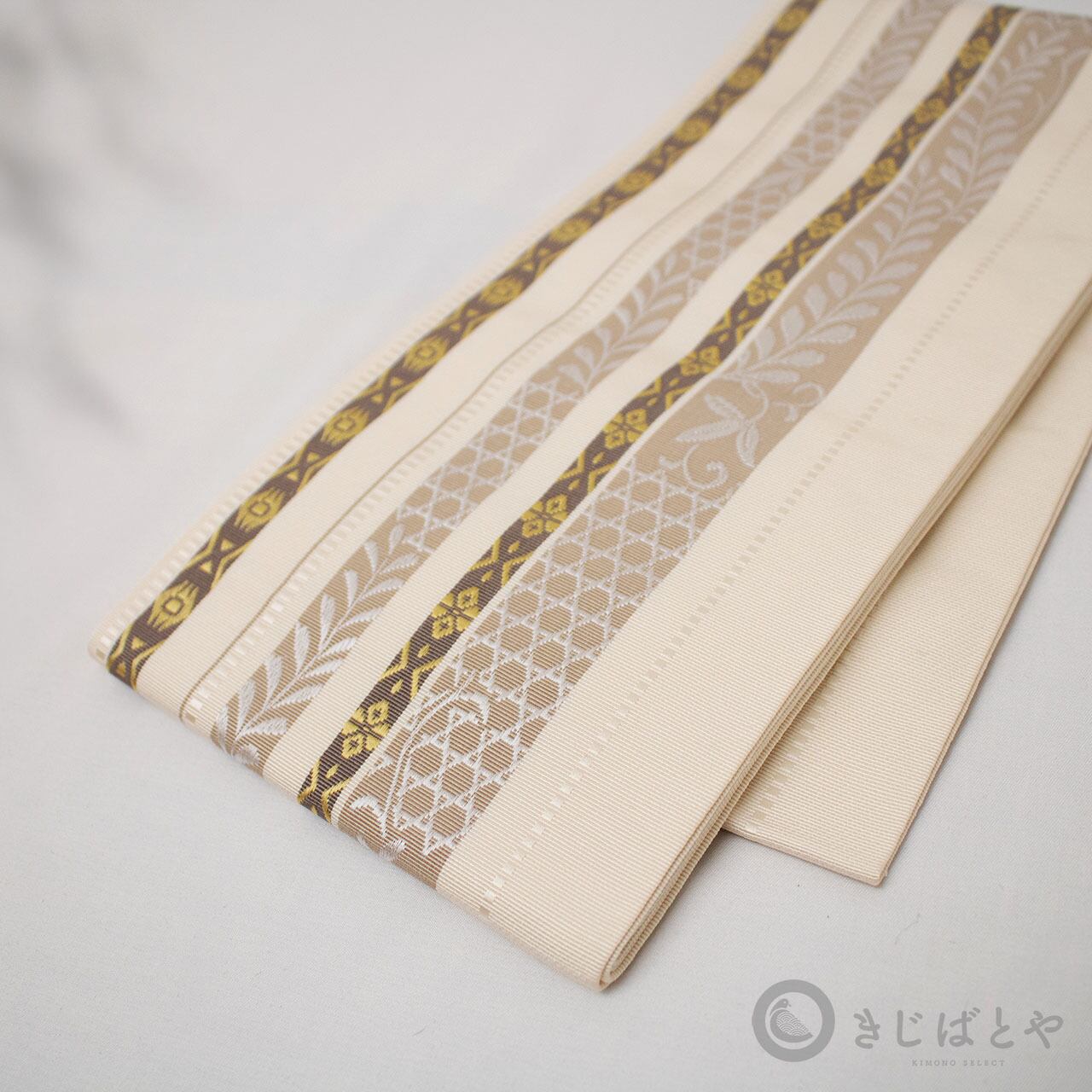 【S様ご予約品】正絹 博多半幅帯 二口献上 カフェオレ