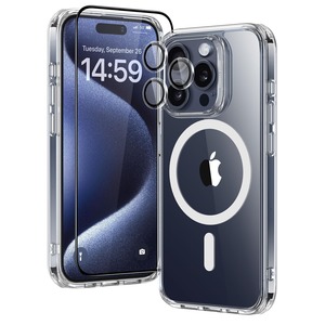【努力特価】【ケース+フィルム セット!レンズ保護】ESR iPhone 15 Pro Max ケース セット 強化ガラスフィルム1枚 レンズフィルム1組 いphone15promax スマホケース 米軍MIL規格 耐衝撃 Magsafe 黄ばみにくい iphone15promax ワイヤレス充電対応 Classicシリーズ(クリア)