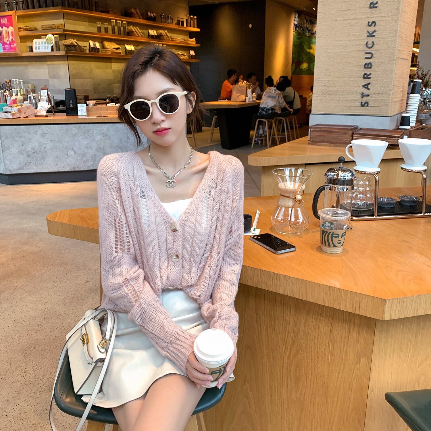 Vネックセーター オータム ピンク 秋物 6Du_Shop_Women36785496307