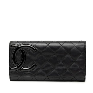シャネル ココマーク カンボン 二つ折り 長財布 A50077 ブラック ピンク レザー レディース CHANEL 【中古】