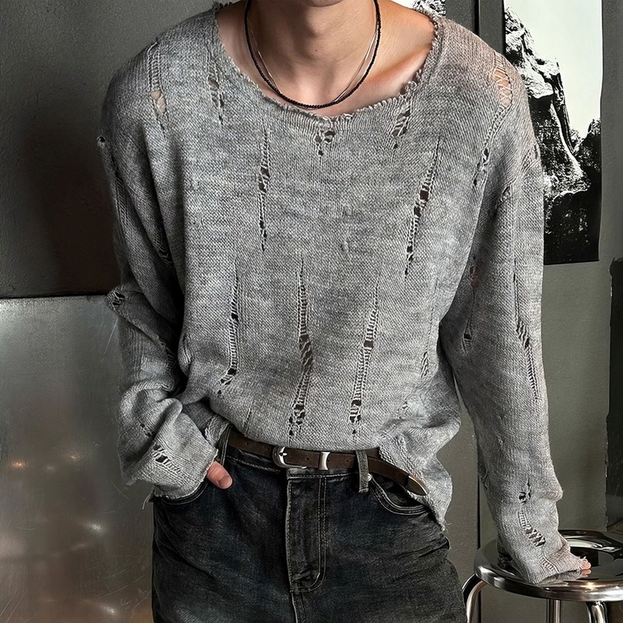 Hole knit long sleeve T-shirt(MT1304)