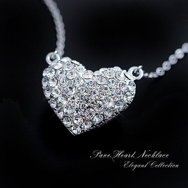 大人気ぷっくりパヴェハートネックレス♪極上の輝きプレシオサ社製クリスタル