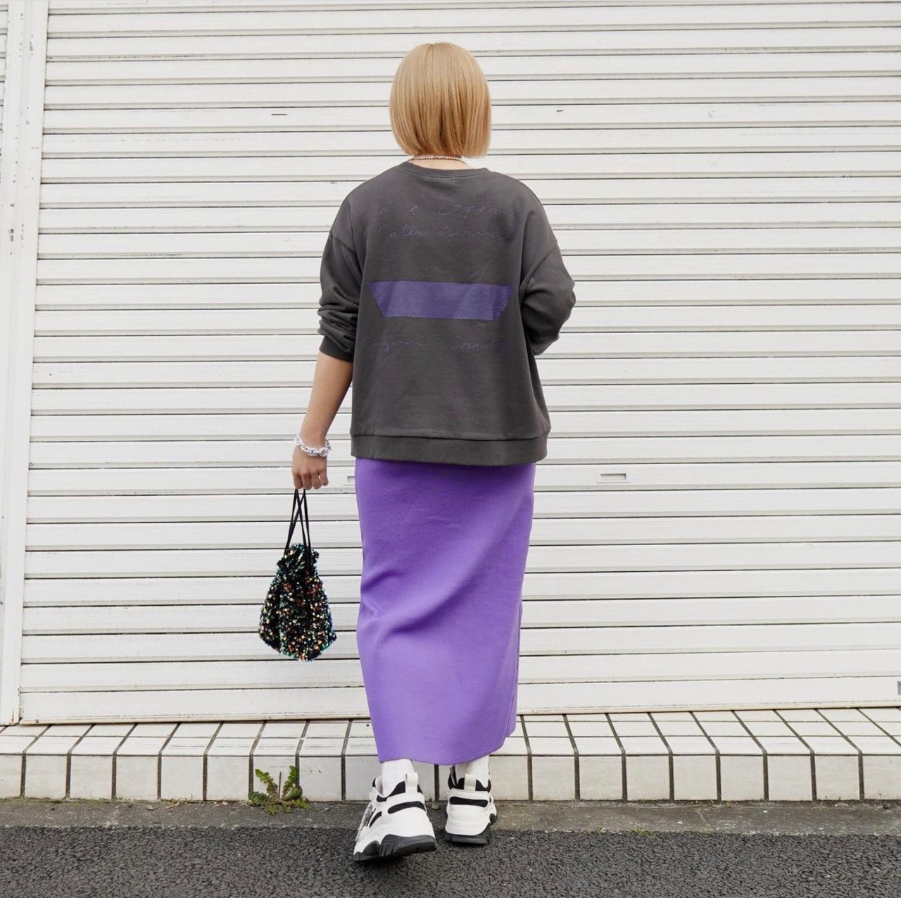 ヴィンテージバックロゴSW チャコール×ブルー