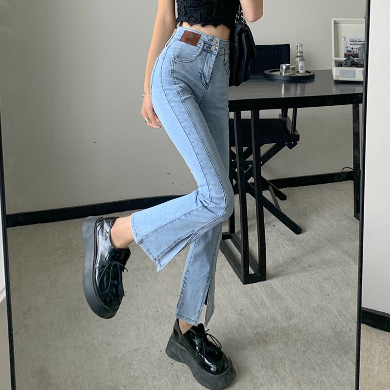 ウェストジーンズ スプリングオータムスリム薄手パンツ レッド 春物 秋物 スーパーモール31504295994