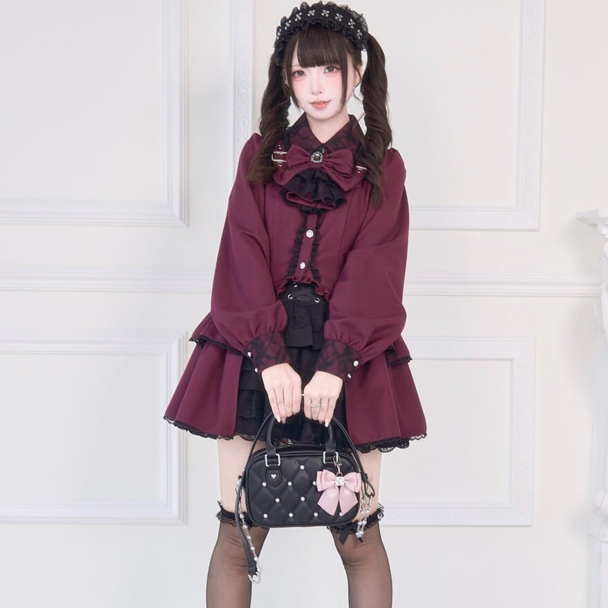 地雷系 量産型 長袖シャツ ネックリボン ゴスロリ フリル