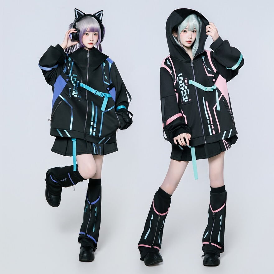 ロリィタセットアップ サイバーパンク 3点 セットアップ 電脳少女 近未来 セットアップ