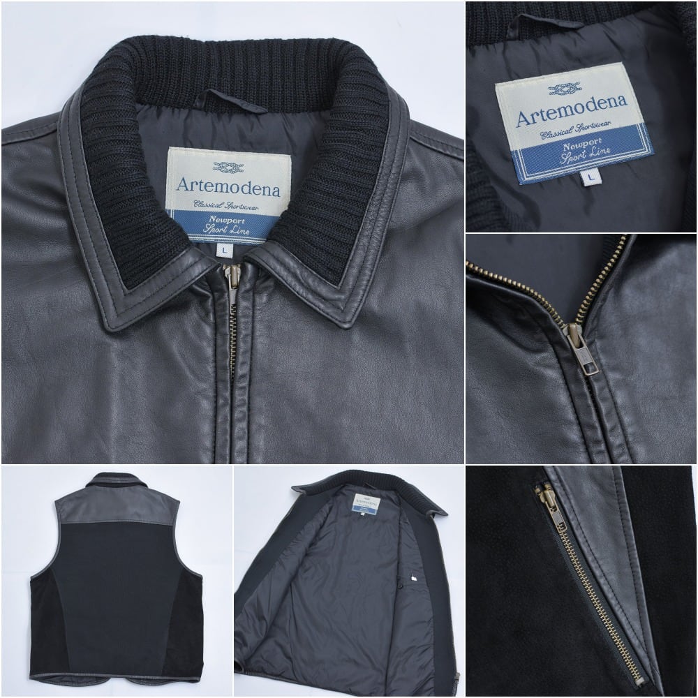 90～00s Artemodena 異素材 切替デザイン レザーベスト 本革