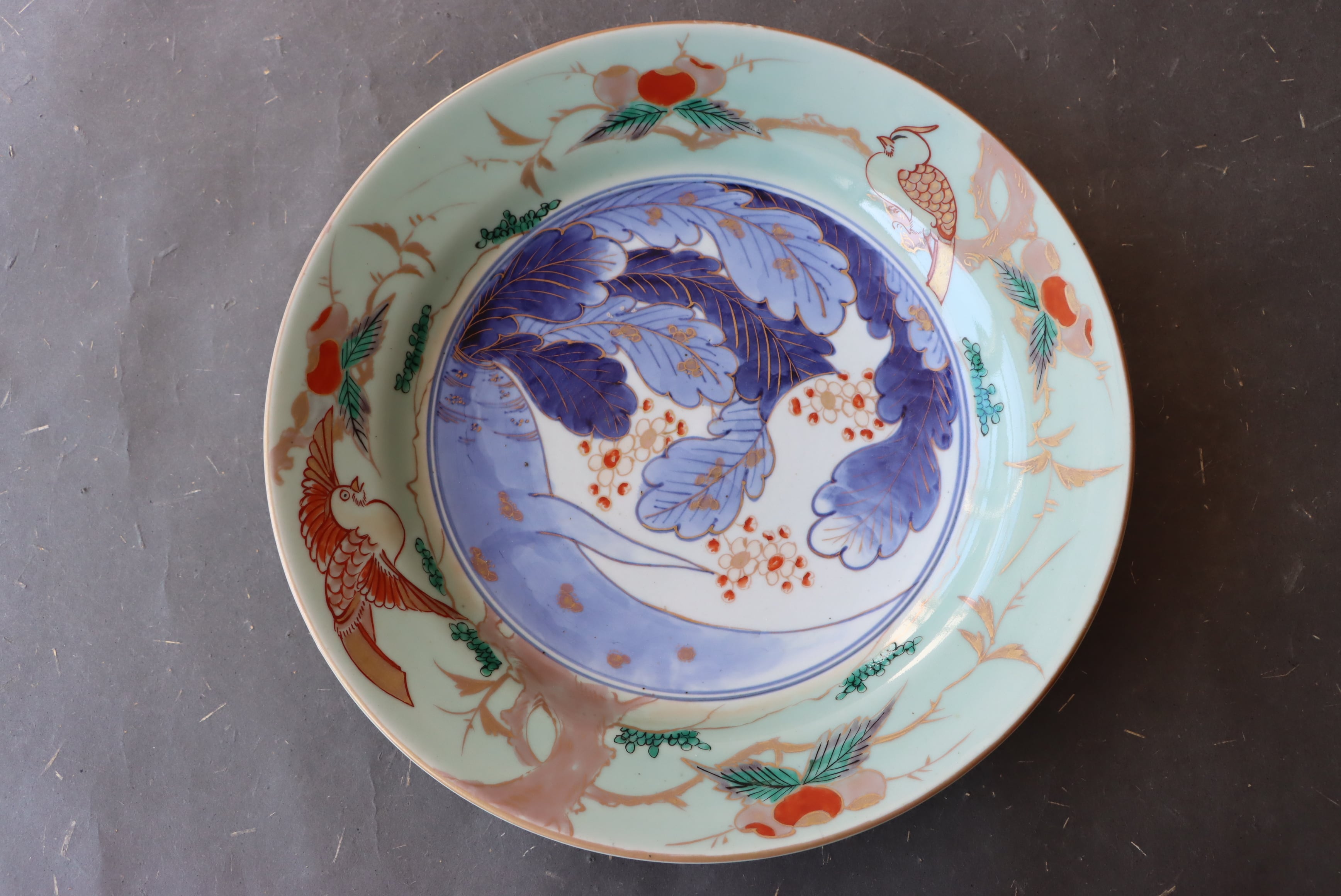 古伊万里 青磁 橘鳳凰大根文 大皿 一尺二寸/Old Imari large size