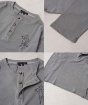 ◆クロス刺繍 ピグメント ヘンリーネック ワッフル ロンT◆wi-981022
