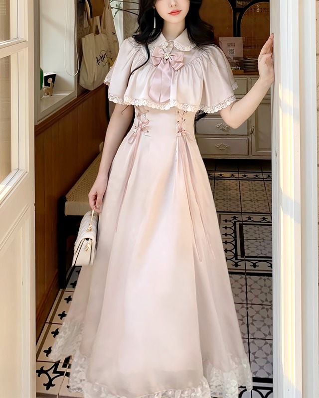 ケープレースアップリボンサテンワンピース　2506123