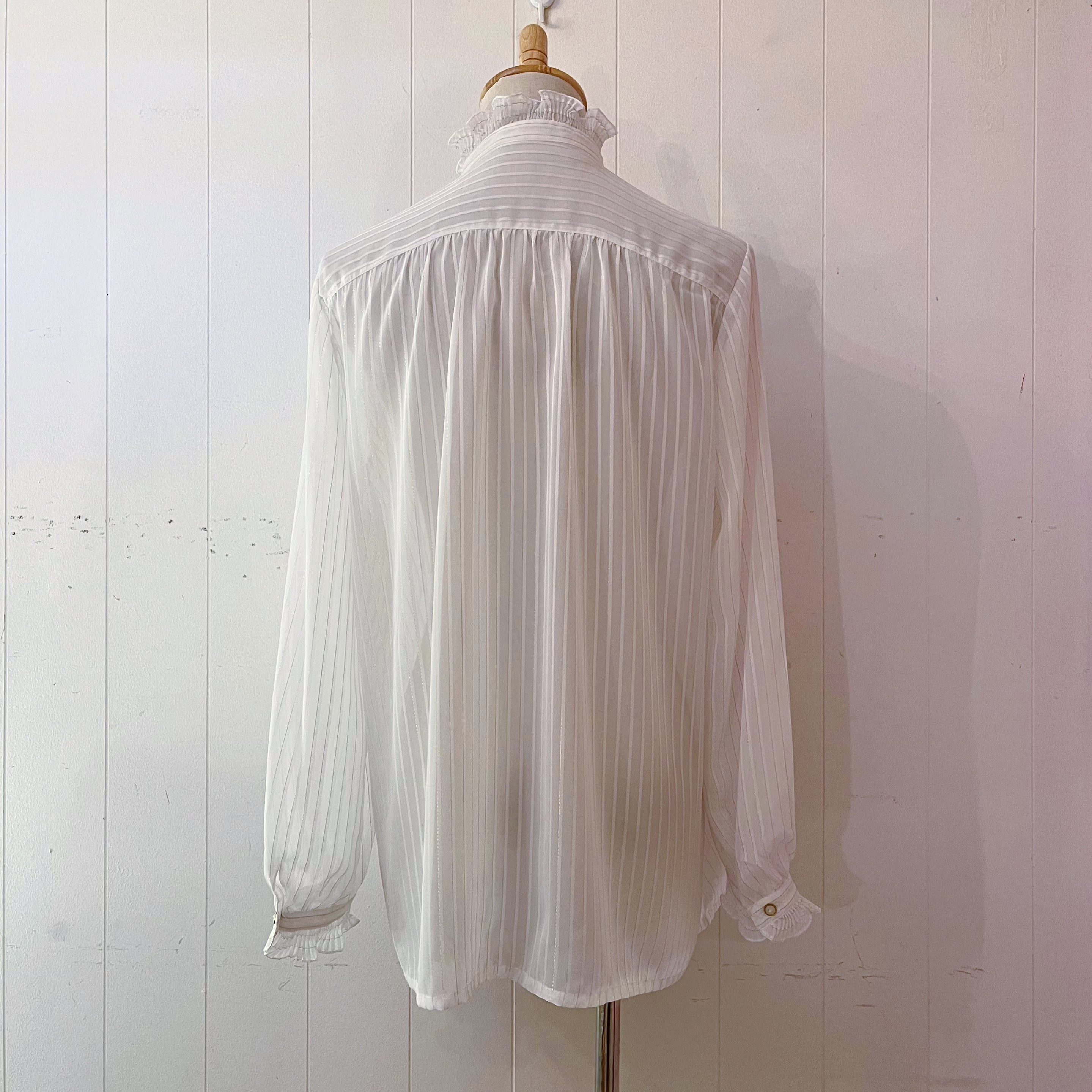 lame stripe sheer frill blouse