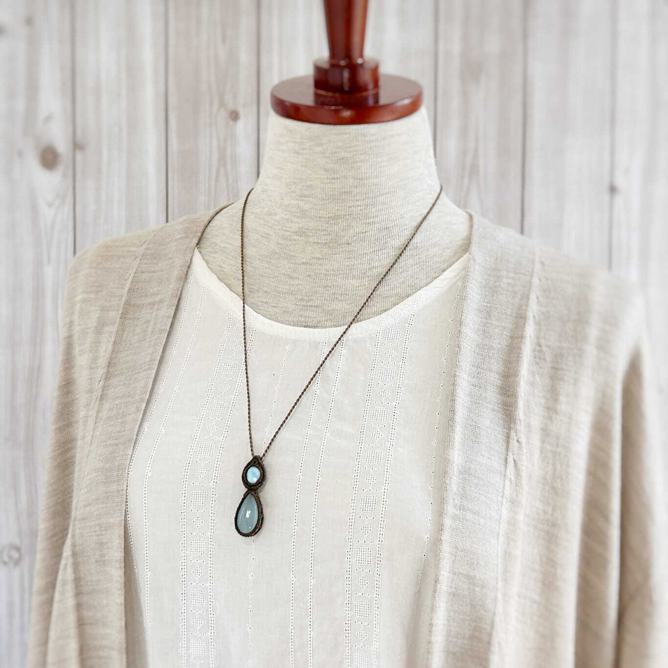 一点物】ラリマー＋アクアマリン連結マクラメネックレスNo.2 | Natural