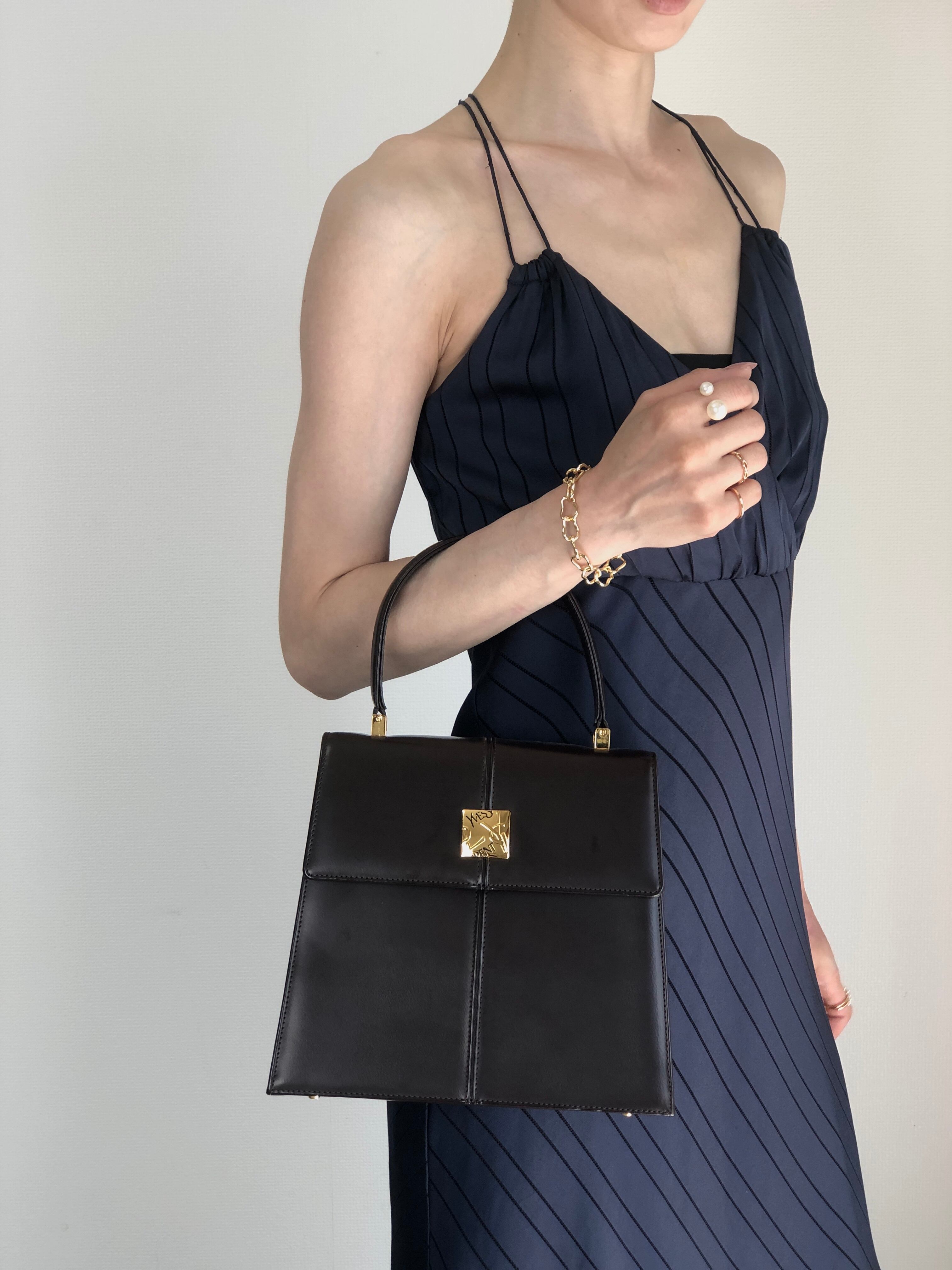 Yves Saint Laurent イヴ・サンローラン ハンドバッグ ブラウン YSL レザー トップハンドル vintage ヴィンテージ オールド 3bhgkg