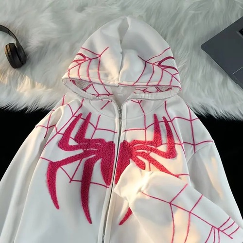女性のゴシックスパイダープリントのフーディ,特大のストリートウェア,ゆったりとした服,原宿,グランジ,秋,冬,y2k パーカー ジャージ ｙ２ｋ T240908140728_02