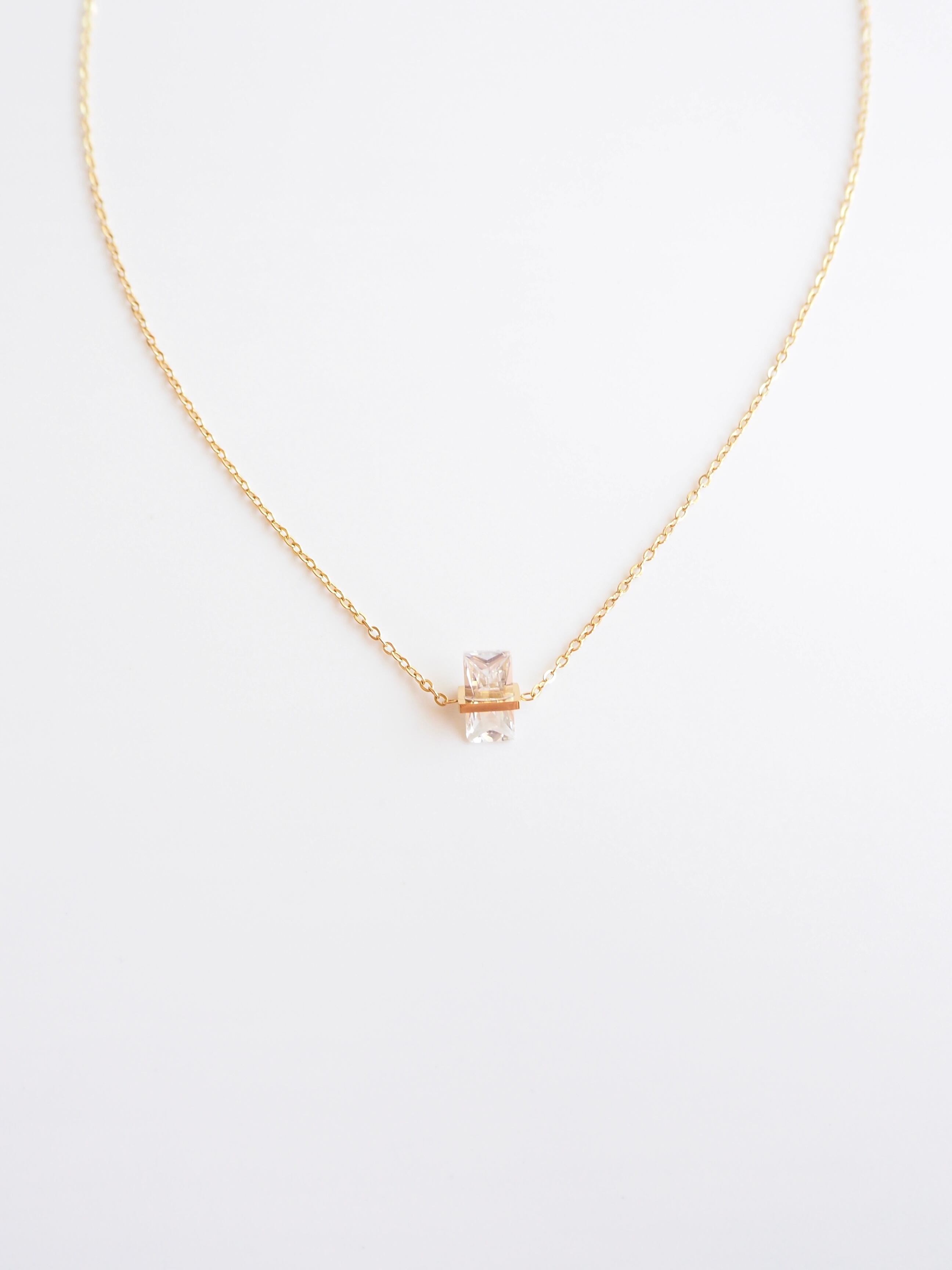 square zirconia necklace【金属アレルギー対応】