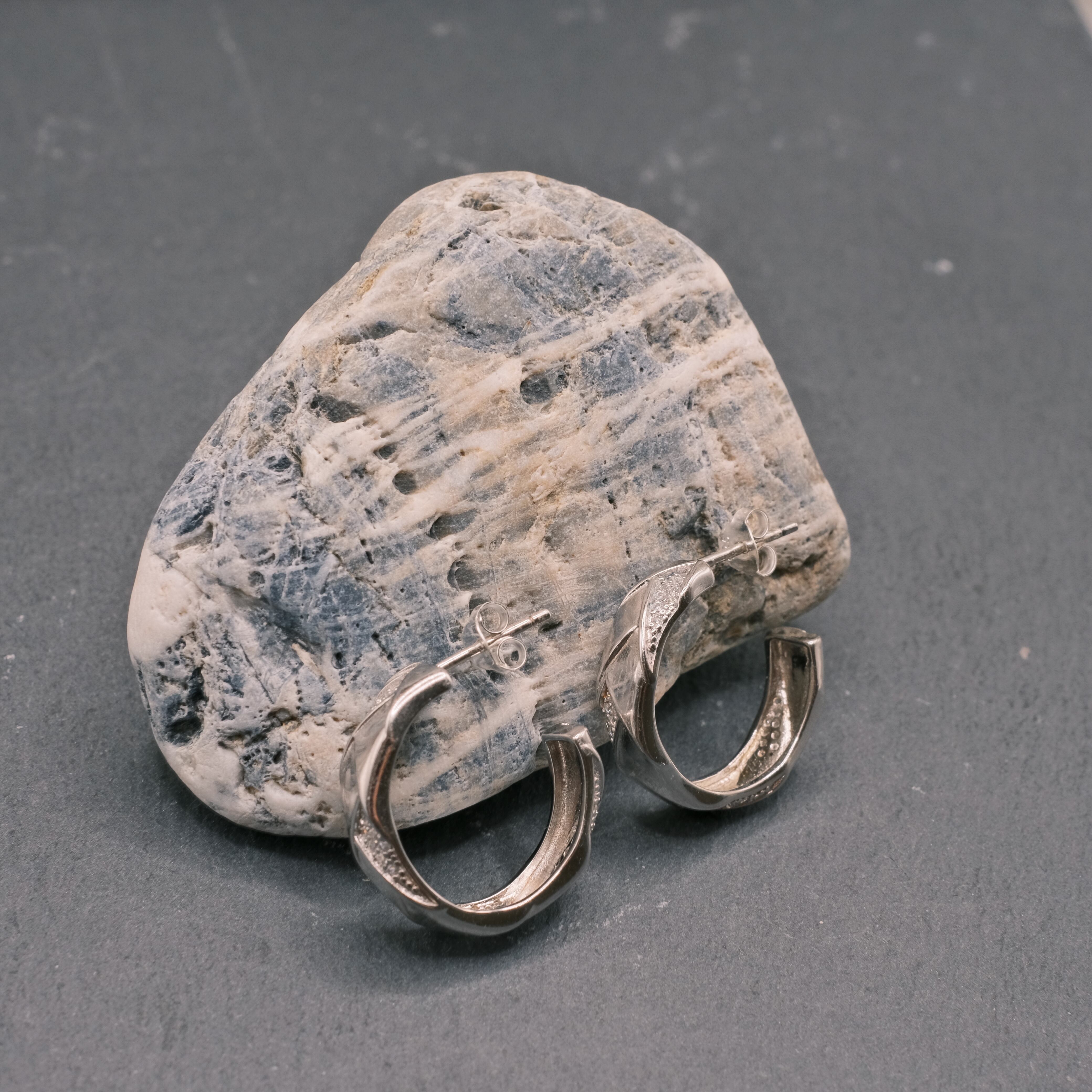 シルバー925 Silver クリスタルデザインフープピアス/軽研磨仕上げ/両耳