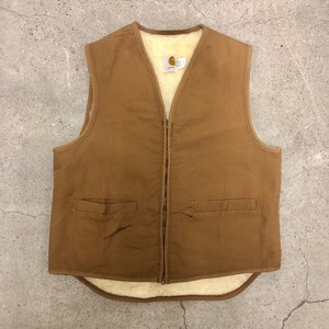 70s Carhartt/Boa Liner Duck Vest/USA製/L/ボアライナー/ダックベスト/キャメル/SCOVILLジップ/カーハート