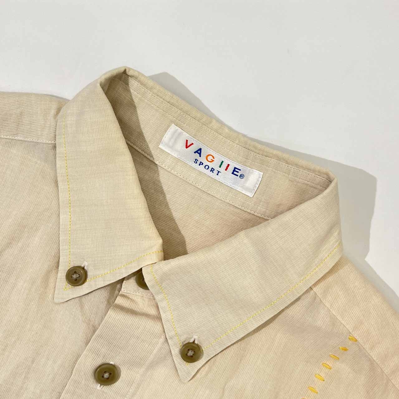 VAGIIE バジエ キャラ刺繍入り コットン&リネン ボタンダウン BD 半袖 シャツ 46 /ベージュ系/日本製