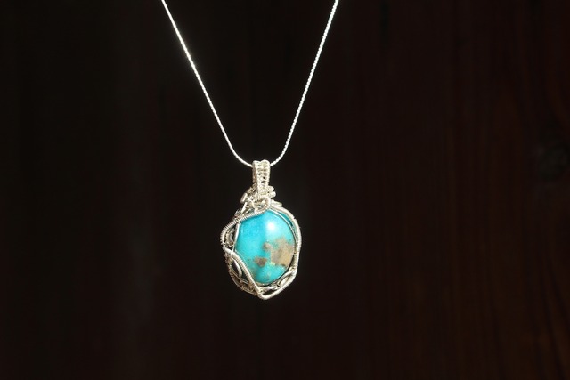Turquoise silver925 wire wrapping pendant