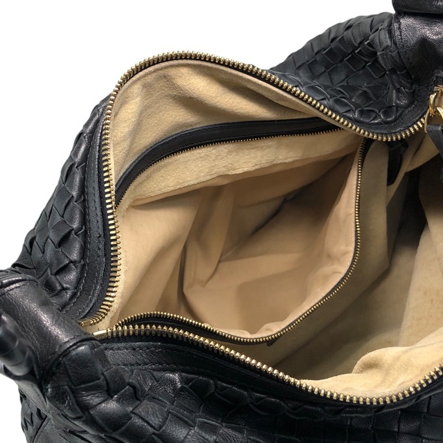 Bottega Veneta ボッテガ・ヴェネタ ショルダーバッグ ブラック レザー イントレチャート vintage ヴィンテージ オールド w3k2a2
