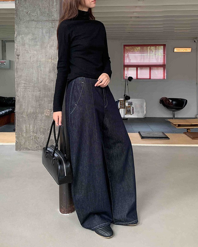 ワイドハイウエストデニムパンツ A0790