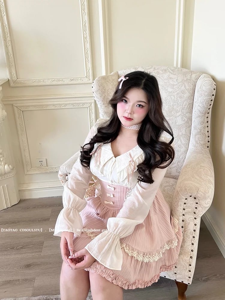 dolldoll M〜4XL ピンクリボンフレアワンピース 大きいサイズ