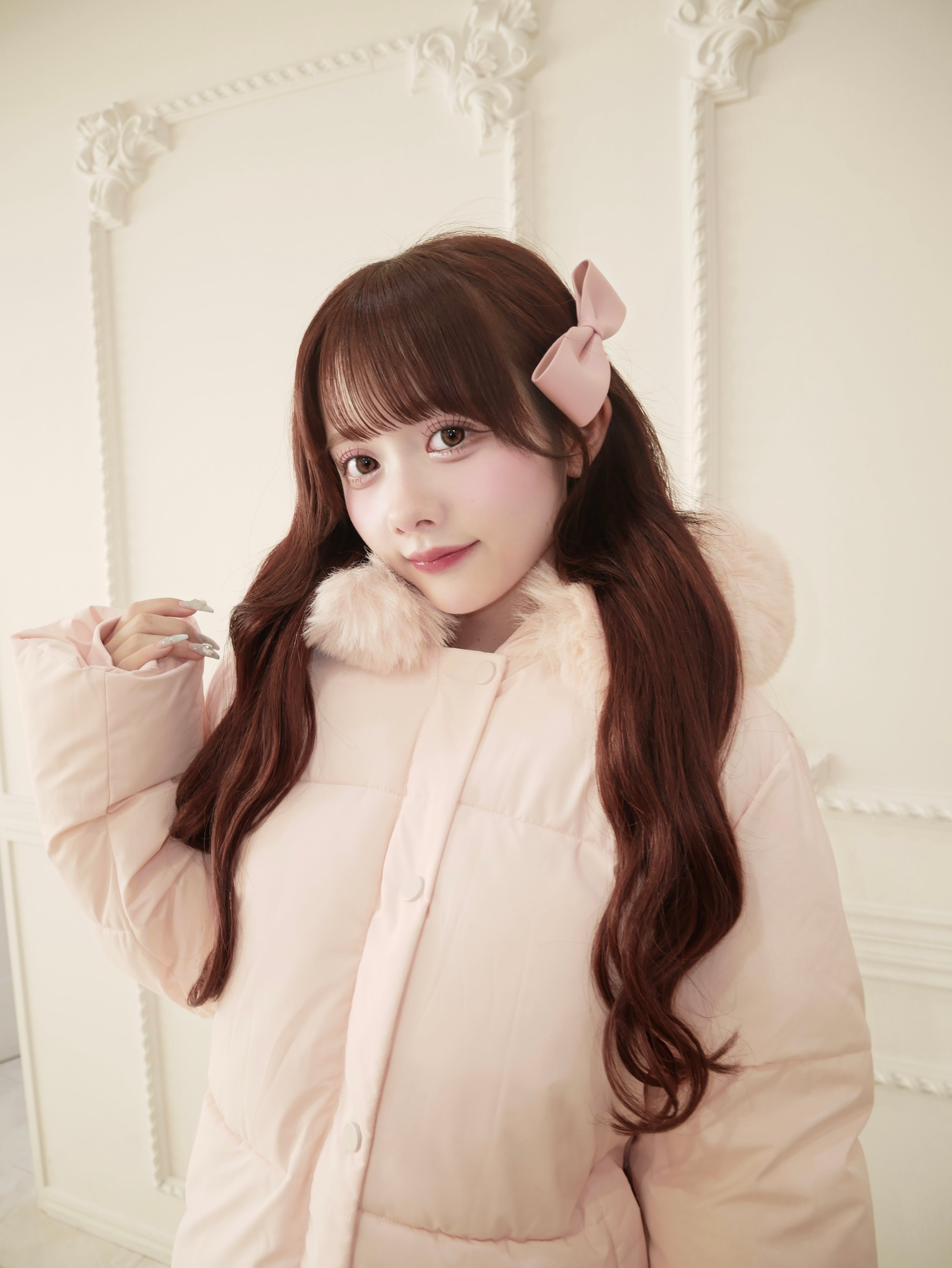 milky pink down jacket