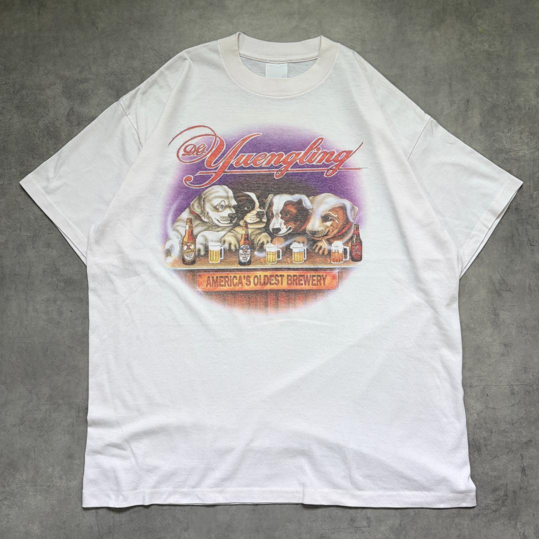 イングリング アニマルTシャツ 犬 ビール 古着 90s L 白 21955