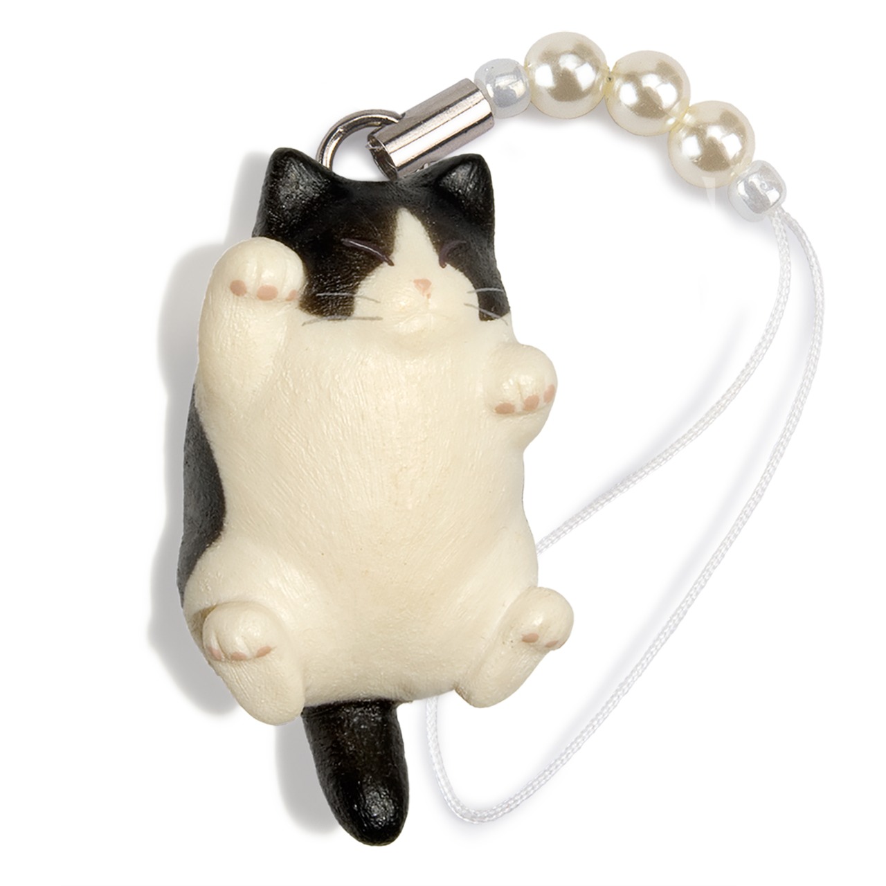 ペットラバーズ 猫どん でぶ猫 黒白 ビーズ ストラップ N-2304
