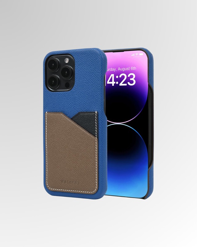 【iPhone16シリーズ】バックカバー型ケース　エプソン　ブルー×エトープ×ブラック