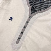 R.NEW BOLD アールニューボールド 重ね着風 デザイン 長袖 ヘンリーネックシャツ M/ホワイト系 メンズ