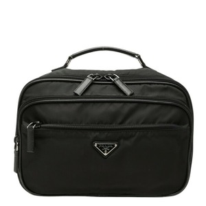 プラダ 三角ロゴプレート バニティバッグ キャリーオンバッグ コスメバッグ ブラック ナイロン レディース PRADA 【中古】