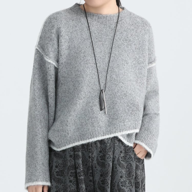 配色ステッチ 長袖 クロップド丈 ニットR30285