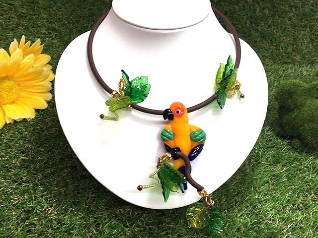 ベネチアンガラス　ネックレス　オウム