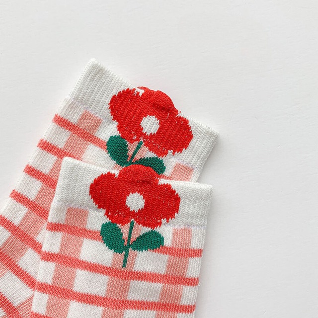 【即納】 花柄のクルーソックス 5足セット