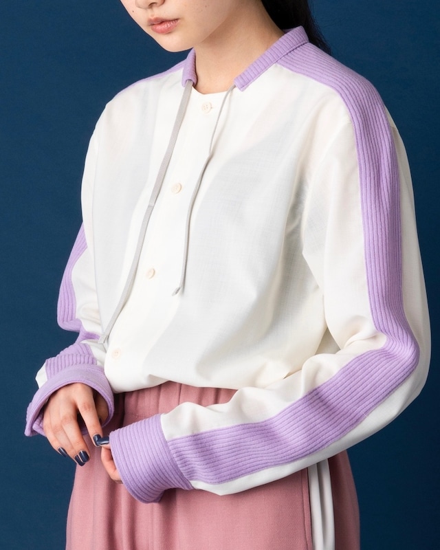 Quatorze　wool shirt with cord／コード付きウールシャツ（White × Purple）