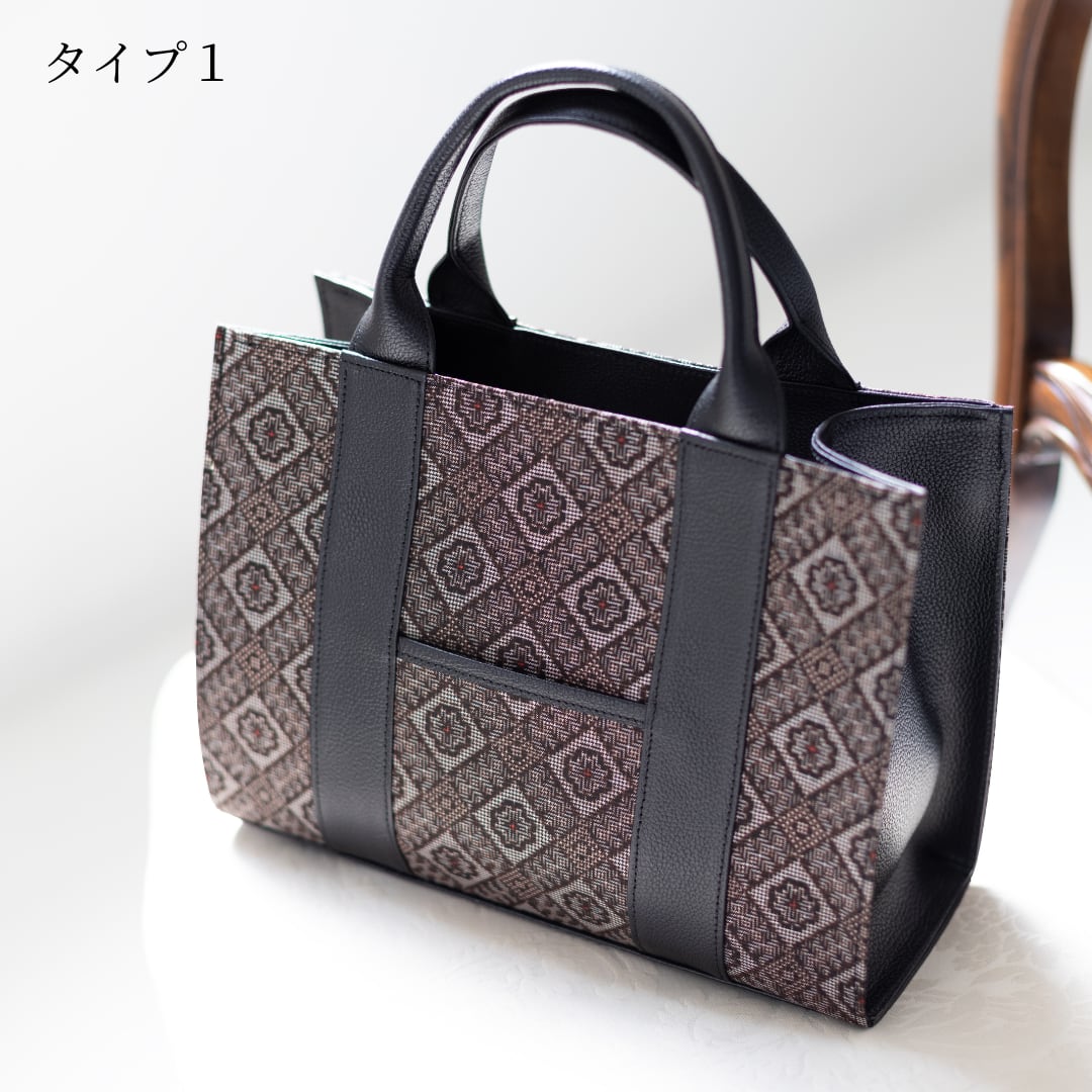 大島紬 カトレアの花 リメイク 胡桃皮ハンドルバッグ 大島紬 カトレア