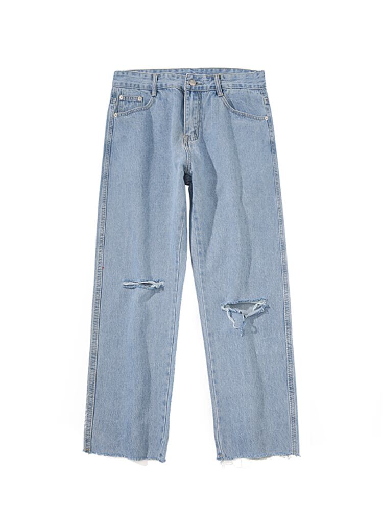 全1色 デニム パンツ ストレート カジュアル ダメージ おしゃれ