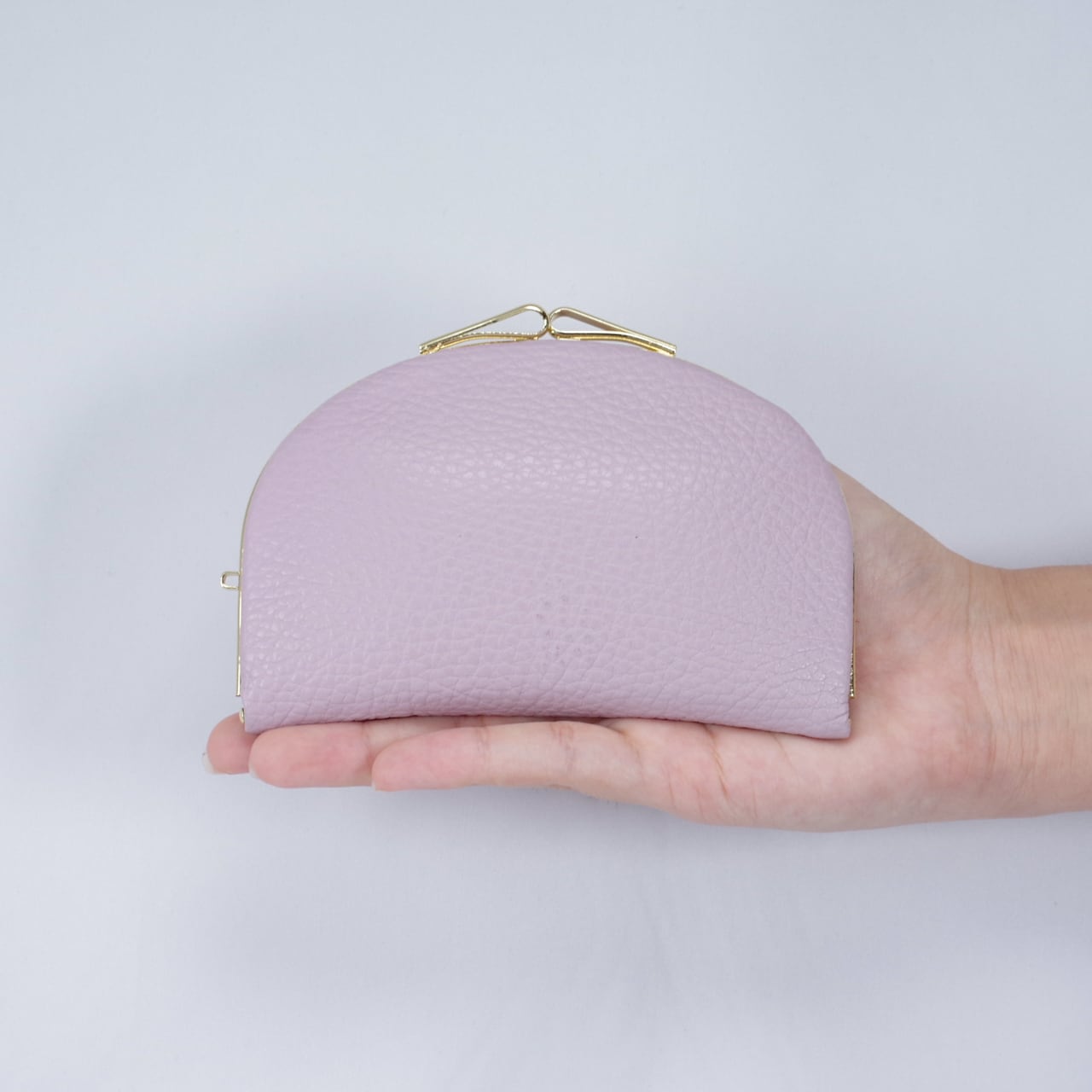 天溝ふくりん　がま口　イタリアシュリンク うす紫