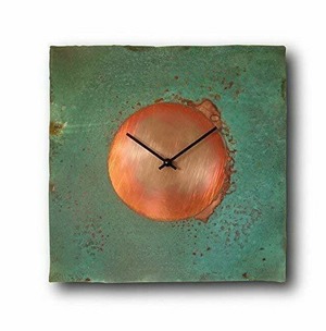 インテリア　メタルクロック Large Copper Wall Clock 12-inch - Square Turquoise Decorative Rustic Metal Original -