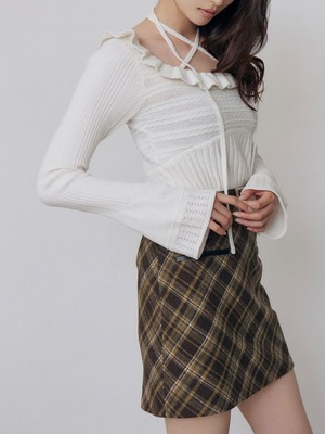 Frill Lace Knit Top / WHITE