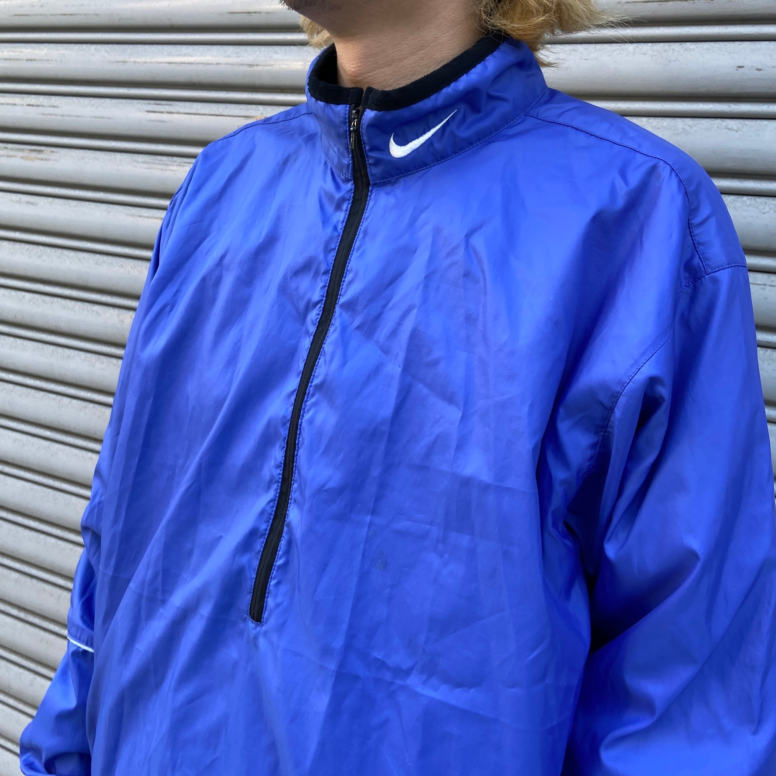 送料無料』NIKE ハーフジップナイロンジャケット 90s M ブルー ス