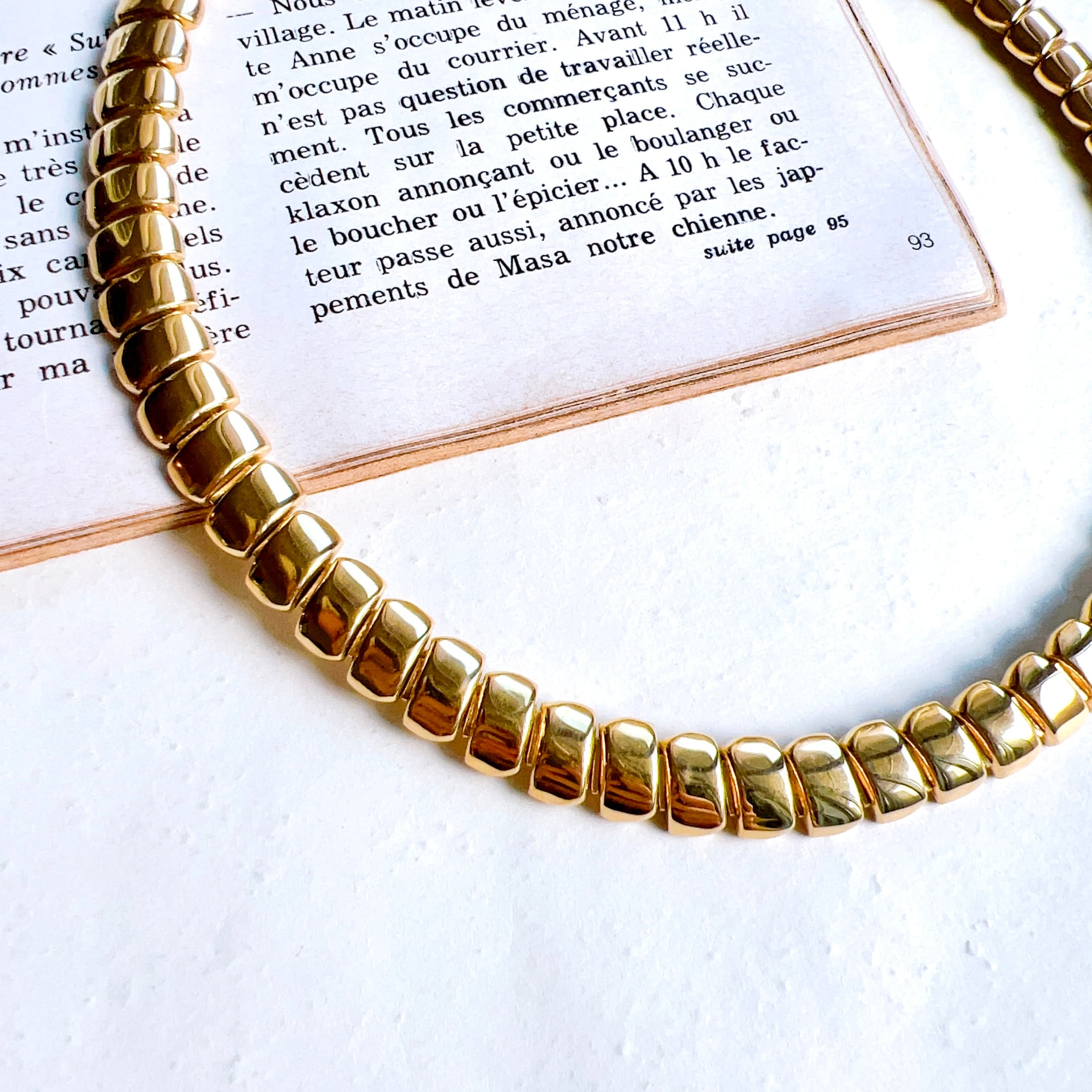 NM41-【 MONET 】モネ・ヴィンテージネックレス　1980s Shiny gold-tone short necklace with  square plates