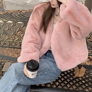 フェイクファーコート ノーカラー ショート丈 ガーリー | KiLUCE