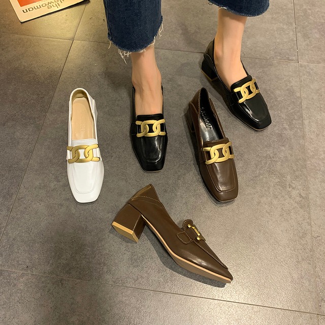 ヒールオータムスタンダードシングル 靴 シューズ レトロ 秋物 スクウェア 部族の婦人靴1001272049