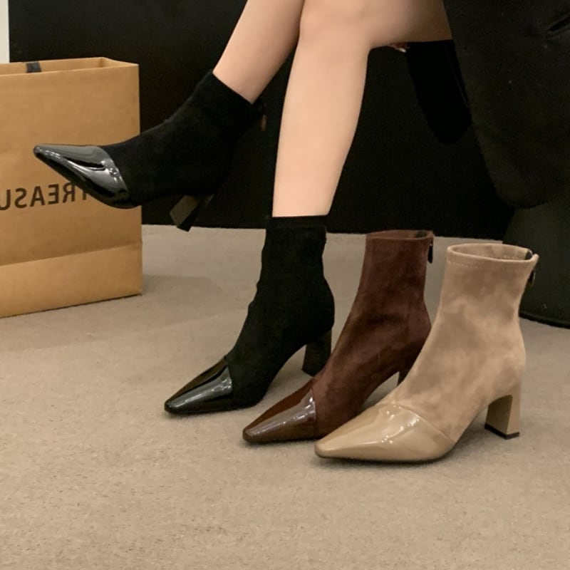 ポインテッドトゥ 切替デザイン ヒールブーツ ◆3color 204493