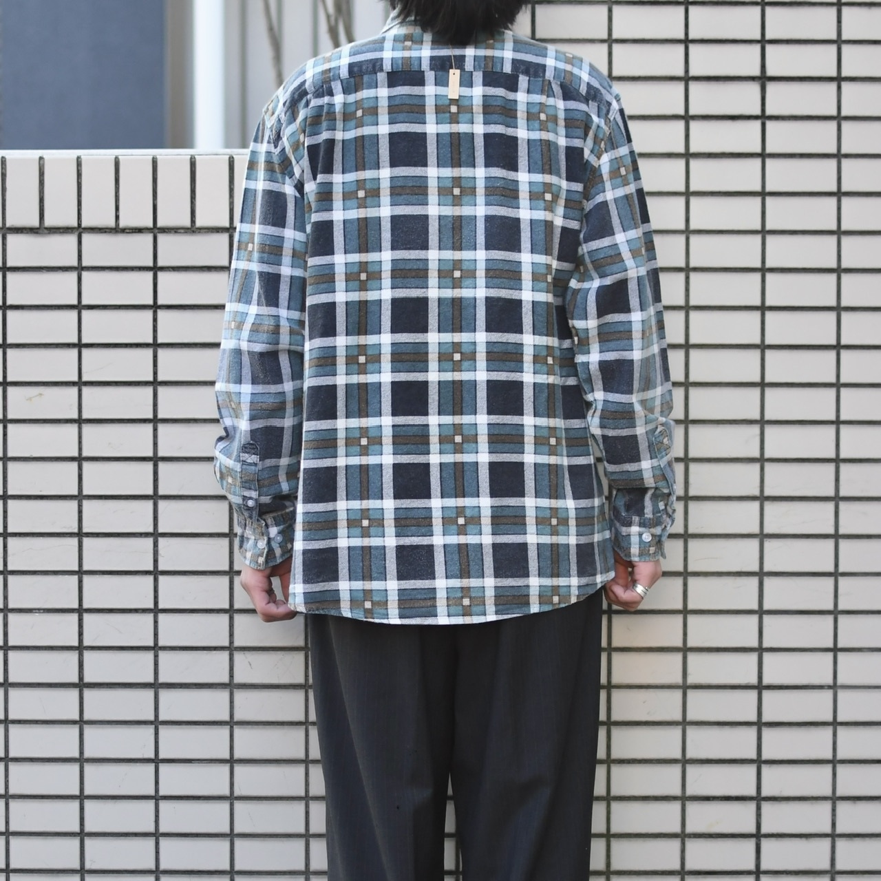 cotton light flannel check shirt blue