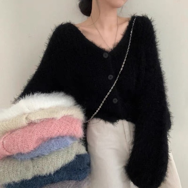 ボタンフロント クロップド 長袖 カーディガン　◆5col　SA10200