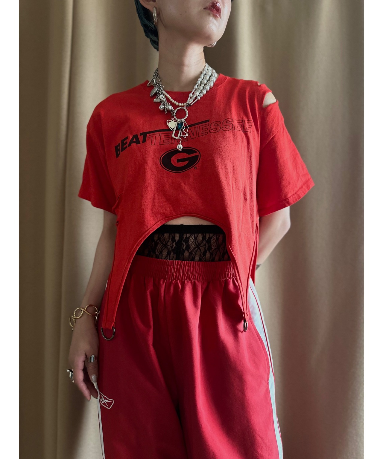 garter belt design red remake t shirt-4260-7